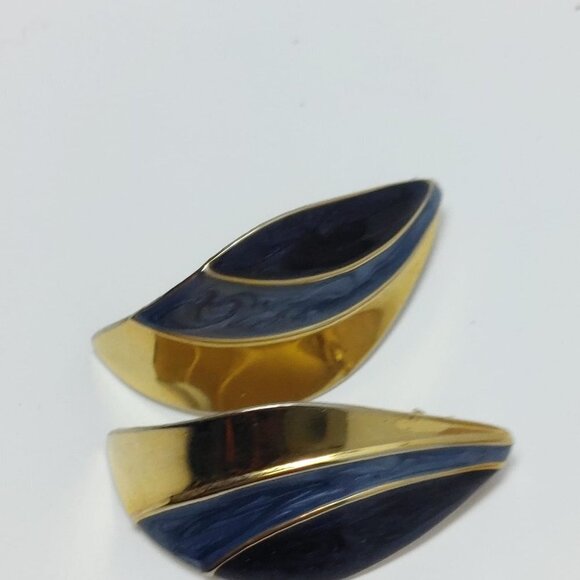 5/$25 Vintage 80's 90's Drop Pieces earrings Blue Gold tone Boho Style - Picture 7 of 7